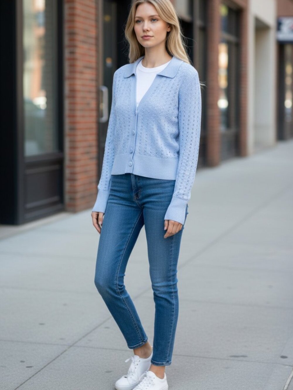 Moussy Light Blue Button-Up Cardigan Sweater Small Preowned‎